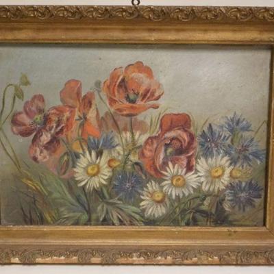 1130	ANTIQUE OIL PAINTING ON BOARD, STILL LIFE, APPROXIMATELY 12 IN X 16 IN OVERALL
