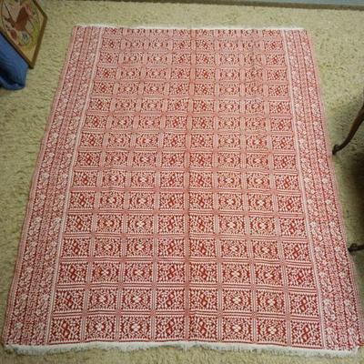 1177	ANTIQUE RED AND WHITE COVERLET, APPROXIMATELY 75 IN X 92 IN
