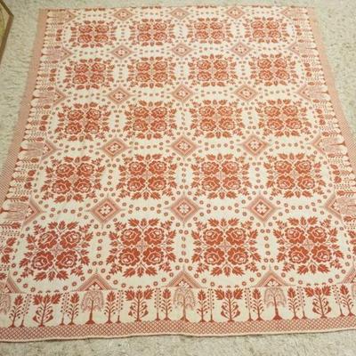 1178	ANTIQUE RED AND WHITE COVERLET 1833 NY, BETHANY I. L. PEARSON, APPROXIMATELY 74 IN X 87 IN
