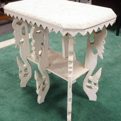 1069	WHITE PAINTED CARVED WOODEN ASIAN STAND W/ELEPHANT & TIGER, APPROXIMATELY 26 IN X 15 IN X 25 IN HIGH
