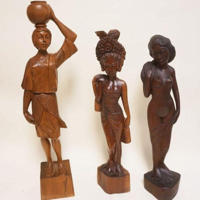 1056	3 CARVED WOOD ETHNIC FIGURES, TALLEST APPROXIMATELY 28 IN HIGH
