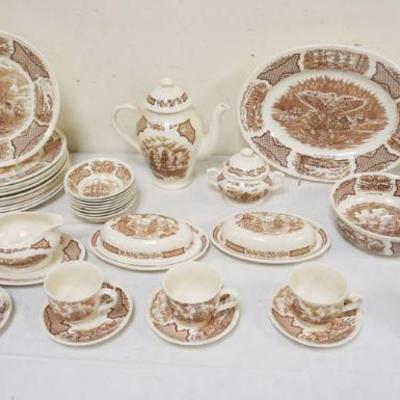 1005	ALFRED MEAKIN FAIR WINDS ENGLISH BROWN TRANSFER DINNERWARE, APPROXIMATELY 50 PIECES
