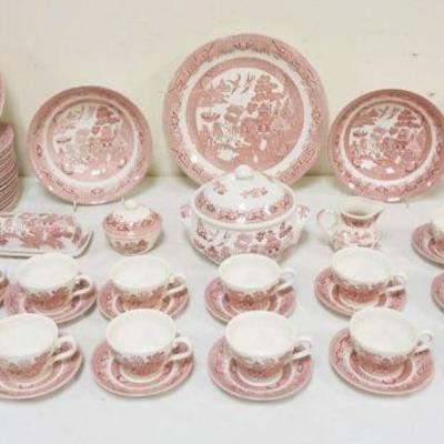1006	CHURCHILL ENGLISH PINK WILLOW DINNERWARE, APPROXIMATELY 80 PIECES INCLUDING 18-10 1/4 IN PLATES, 13-8 IN PLATES
