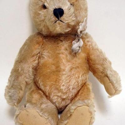 1185	ANTIQUE MOHAIR JOINTED TEDDY BEAR WITH GLASS EYES, APPROXIMATELY 14 IN H
