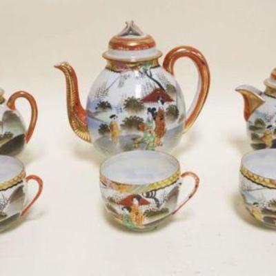 1020	GROUP OF ASIAN CHINA INCLUDING TEAPOT, CREAMER & SUGAR W/5 CUPS
