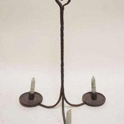 1244	PRIMITIVE WROUGHT IRON 3 CANDLE CHANDELIER, APPROXIMATELY 20 IN HIGH
