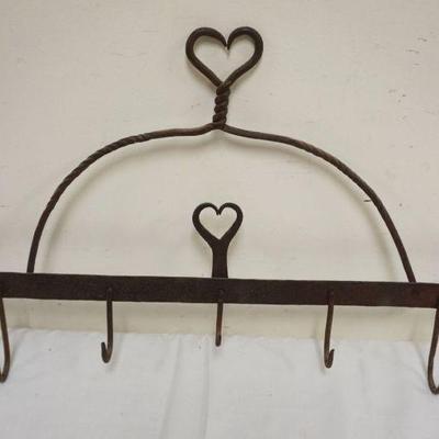 1264	PRIMITIVE WROUGHT IRON DRYING HOOKS W/HEART DESIGN, APPROXIMATELY 28 IN X 14 IN HIGH
