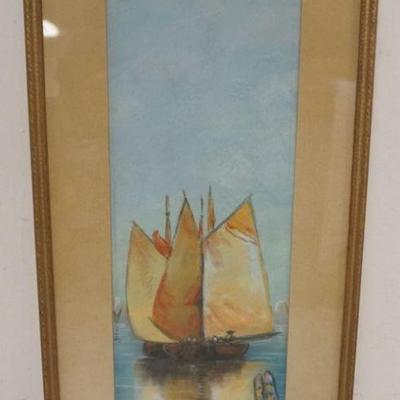 1150	PASTEL DRAWING OF SAILING SHIPS, ARTIST SIGNED JOHN COLMAN 1913, APPROXIMATELY 11 IN X 21 IN OVERALL

