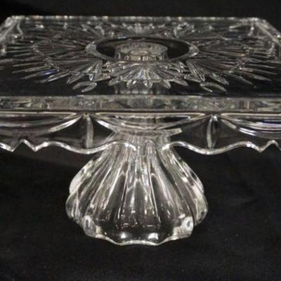 1106	CRYSTAL CAKE STAND, APPROXIMATELY 10 1/4 IN  SQ X 6 IN H
