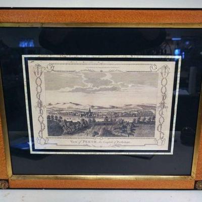 1135	CONTEMPORARY FRAMED COPY OF ANTIQUE ENGRAVING *VIEW OF PERTH*, APPROXIMATELY 21 1/2 IN X 25 1/4 IN OVERALL
