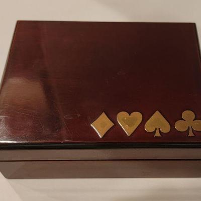 solid wood Playing card box with brass inlays $8