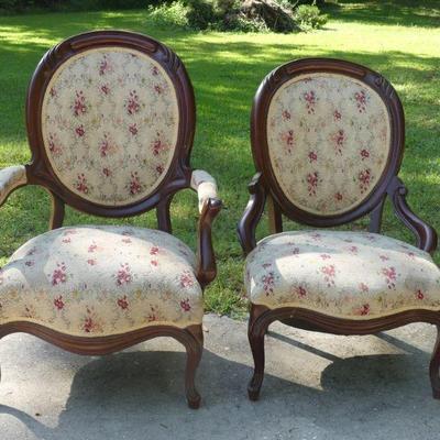 Antique Late 17th-Early 18th Century Louis XVI Brocade Upholstered His & Hers Arm Chairs