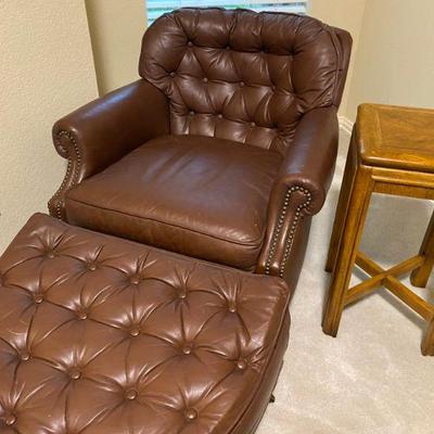Small Barrel leather studded chair with ottoman