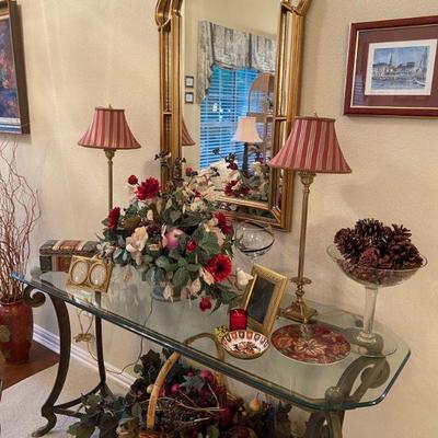 Wrought iron base with beveled glass entryway table