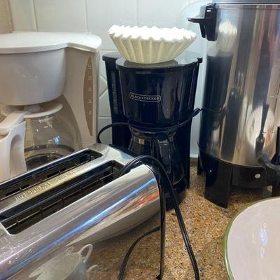 Small kitchen appliances, Black Decker coffee pot, Hamilton Beach Toaster, Regal 30 cup coffee pot