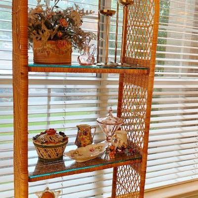 Wicker Etagere with glass shelves