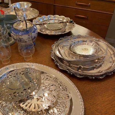 Assortment of silver plate serving pieces