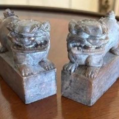 Two Vintage Foo Dog Figurine Marble Chops.

Each measures 2.5 inches tall. 
