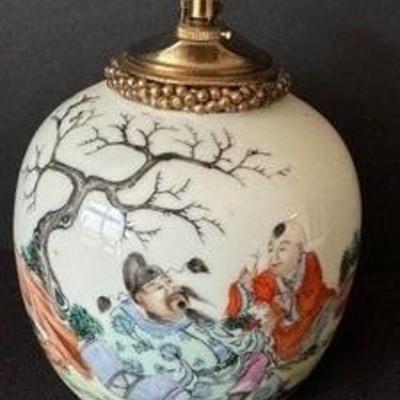 Antique Chinese Jar Lighter

 (impressed stamped JAPAN on lighter), 4-character red mark on porcelain, “BONWIT TELLER” label, 5 inches...