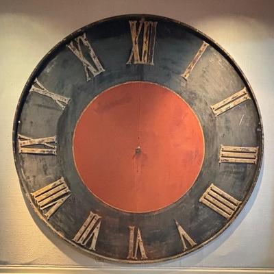 Antique Large Round  Clock Face. 

Late 19th / early 20th century; circular face –two (2) halves riveted on center line, painted...