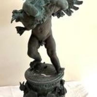 Antique Sculpture by Frederick William MacMonnies /  Antique Boy and MacMonnies Duck Sculpture.