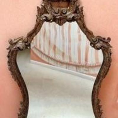 Vintage Baroque Style Wall Mirror, measures 24 x 43 inches. 