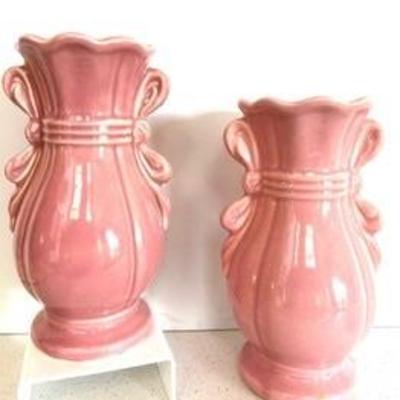 Pair of Pretty Pink USA Pottery Vases

Measures 7