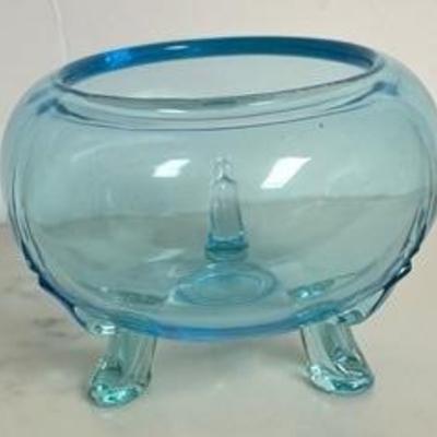 Viking Glass Flowerlite Colonial Blue Rose Bowl