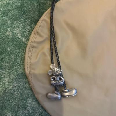 Vintage Disney Mickey Mouse Pewter & Leather Bollo