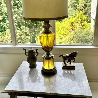 Brass & amber table lamps