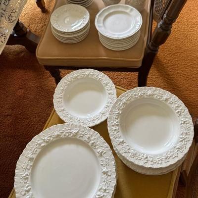 Wedgwood Queensware  Embossed Cream on Cream Shell Edge Dinnerware - service for 8