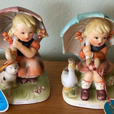 2 Adorable Girl Figurines Designed By Erick Stauffer “Rainy Days” * Hand Made & Painted

