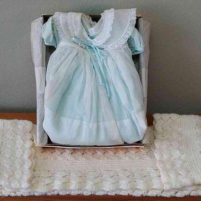 Vintage Tiny Town Togs 3-Piece Infant Dress/Pinafore/Bloomers & Hand Made Blanket
