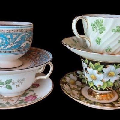 4 Tea Cups With Matching Saucers * 2 Wedgwood * Royal Albert * Aynsley

