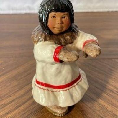 Alan Johnson Signed Eskimo Girl Glazed Pottery Figurine
