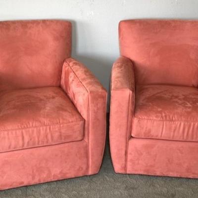 Like New Crate & Barrel Swiveling Armchairs * Micro Suede * Microfiber * Self Centering 
