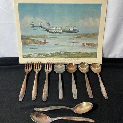 Historic First Flights Of Pan American Clippers Art * 1947 * Airline Silverware
