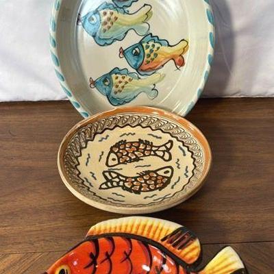 Variety Of Signed Hand painted Fish Designed Ceramics * Pottery Bowls * Ben Diller
