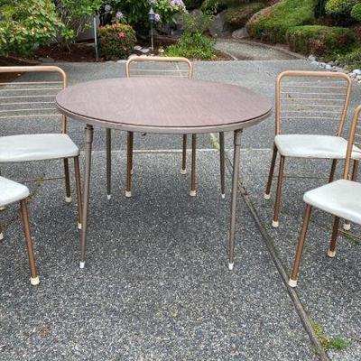 Vintage MCM Folding Chairs And Round Table * Three Folding Stools
