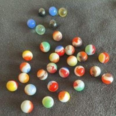 64 Vintage Cateye Marbles * Clear Glass * Multi Vein * Bubbles
