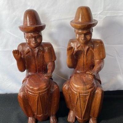 Carved Wood Bongo Drummers Decor
