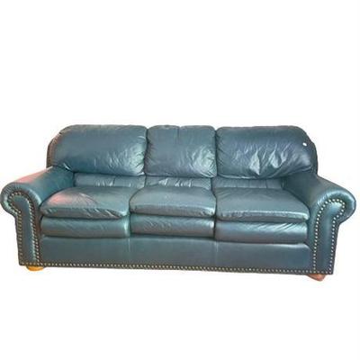 Leather Rolled Arm Sofa with Nailhead Trim