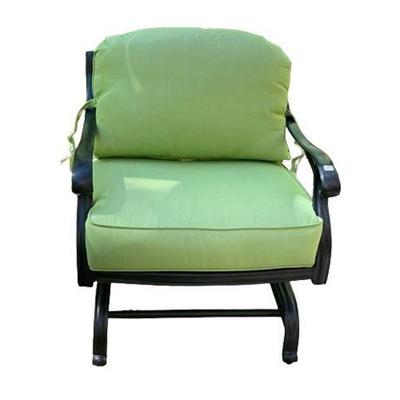 Crate & Barrel Black on Aluminum Patio Rocker Chair with Green Cushions