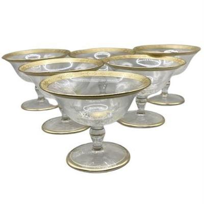 Lot 453  
Antique Bohemian Art Glass Hand-Painted Champagne Coupes, Set of Six