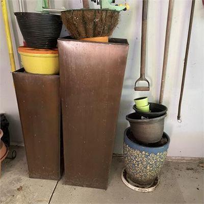 Lot 908  
Metal and Clay Planter Lot