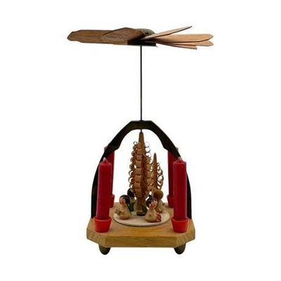 German-Made Wood Christmas Candle Holder with Spinning Pyramid