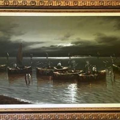 Lot 004-304   
De Luca Oil on Canvas Italian Boat Scene