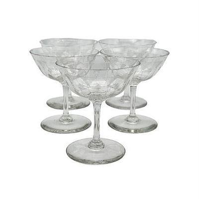 Vintage Art Deco Etched Crystal Glass Champagne Coupes (4ct)