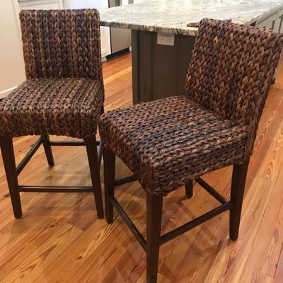 Pottery Barn banana leaf woven 26'H baar stools $199 pair