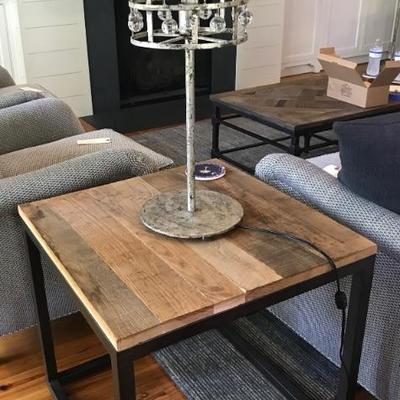table lamp $199
24"square wood and metal table $175